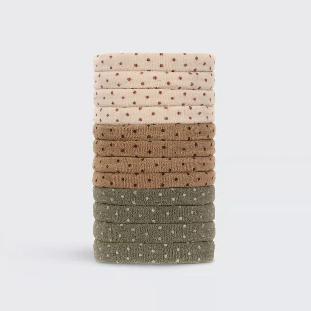 Kitsch Recycled Nylon Polka Dot Hair Ties 12pc Neutral & Green 3 Kitsch Recycled Nylon Polka Dot Hair Ties 12pc Neutral & Green - Image 3